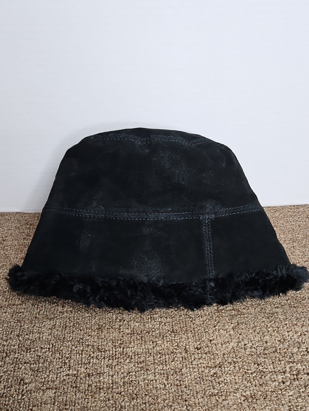 Wilsons Leather Black Suede Faux Fur Bucket Hat Sz S/M
